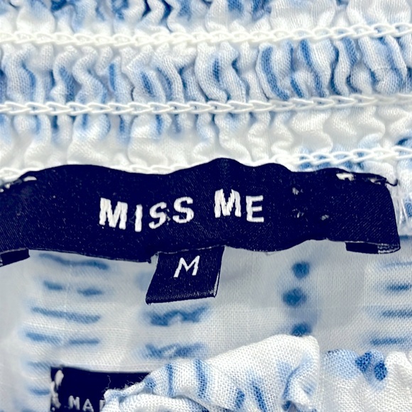 Miss Me Off Shoulder 3/4 sleeve Blouse Top Blue Dye Print Front Buttoned M - Picture 4 of 10